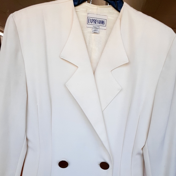 Vtg 100% Wool Cream Tuxedo Jacket DB Military Gold Button Coat DRESS sz 12 🥼 - Picture 10 of 14